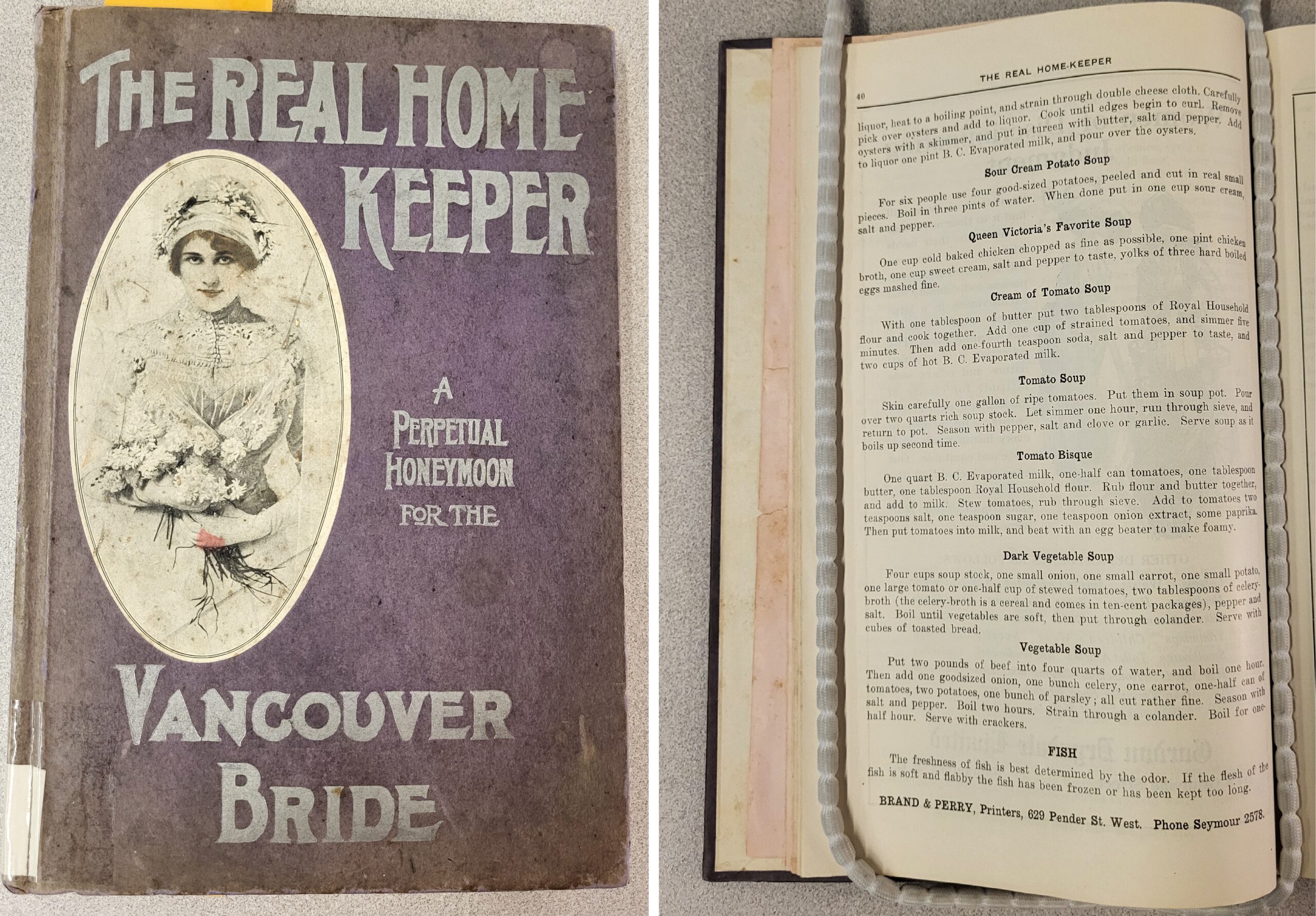 Cover and recipe page from The Real Home Keeper, 1913. Reference code: TX 715 R4 1913. Photo by Christine Tutt