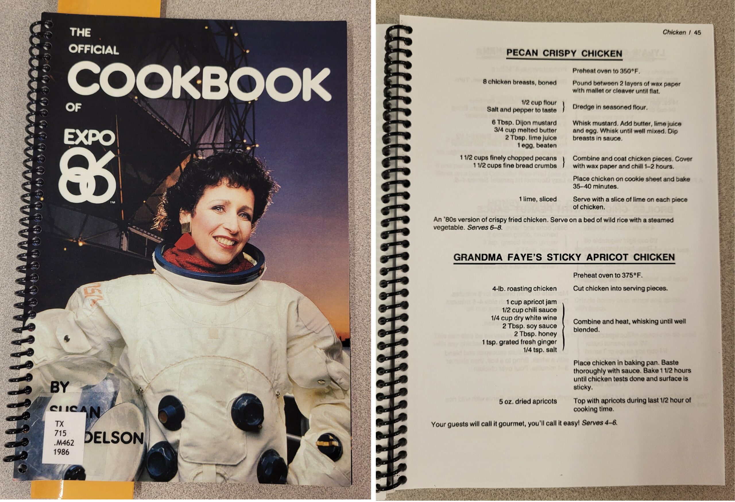 Cover and recipe page from The Official Cookbook of Expo 86, 1986. Reference code: TX 715 .M462 1988 