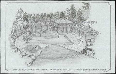 Sketch of pool area garden for Mr. & Mrs. George E. Clark, 1969. Reference Code: AM1194-S7-F0255 : 1993-060.0447