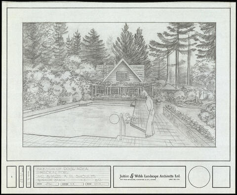 Sketch of pool area, garden for Mr. & Mrs. A.M. Shoults, 1977. Reference Code: AM1194-S7-F1066 : 1993-060.4651