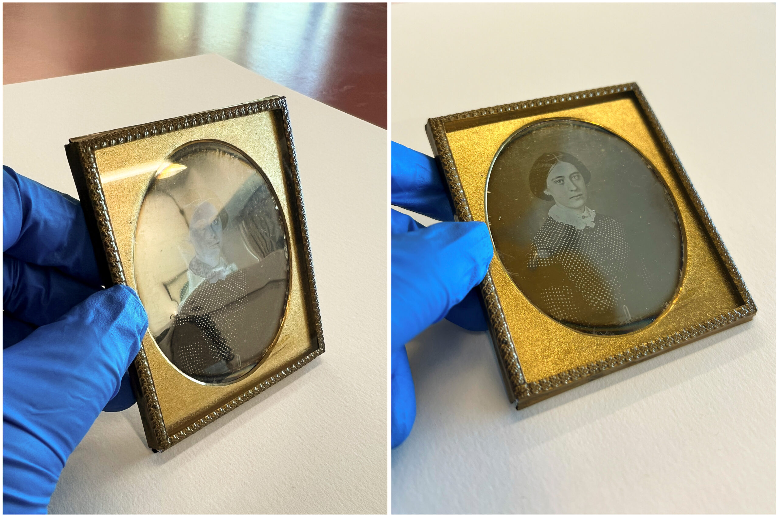 Characteristic mirror-like surface of a daguerreotype (from the Rogers Family fonds). Photos: Dorcas Tong.