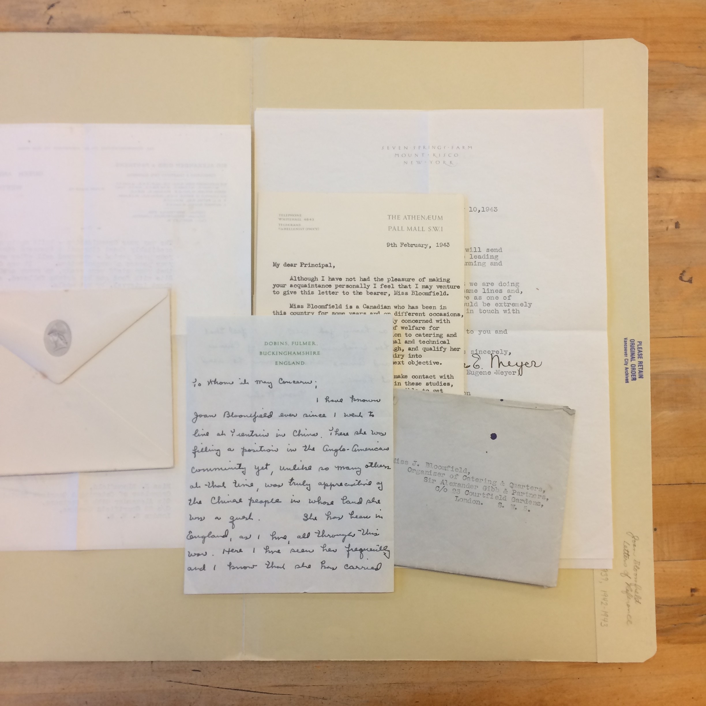 Letters of reference for Joan Bloomfield, 1939-1943. Reference code: AM973-S6--. Photo by Bronwyn Smyth