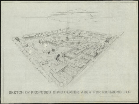 Sketch of proposed civic centre area for Richmond, B.C. 1953? Reference Code: AM1194-S7-F0385 : 1993-060.1794