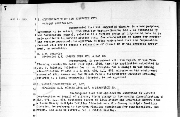 Example of Council minutes on microfilm: page 7 of the Aug. 13, 1945 meeting